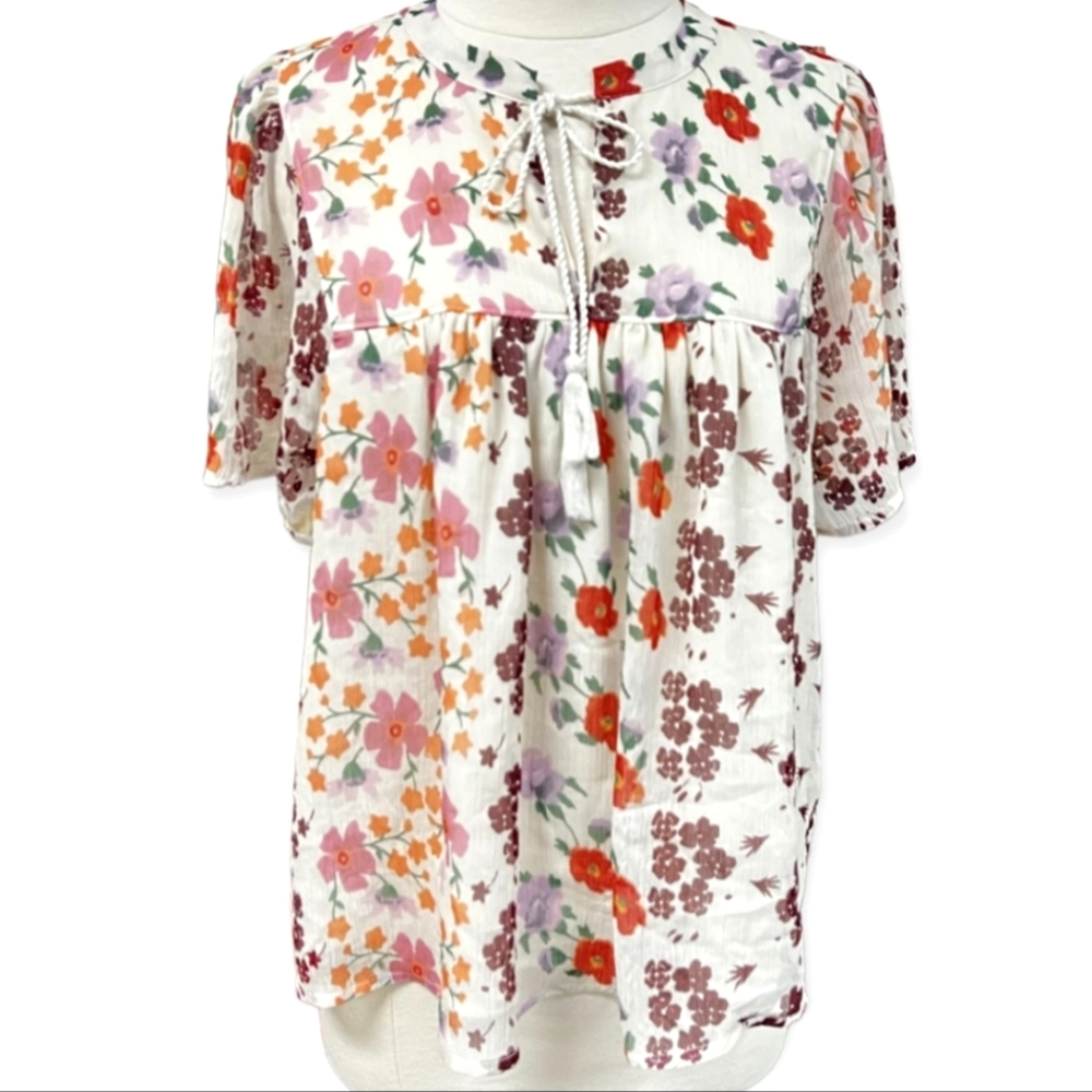 Lucky Brand Floral Tassel Blouse